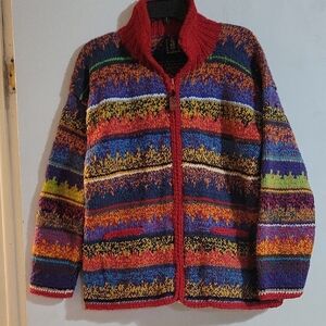Colorful Knit Heavier Zip-Up Equadorian Sweater